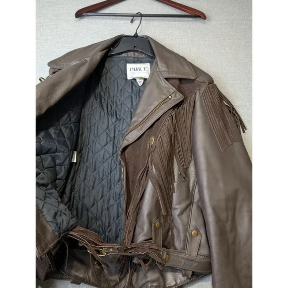 VTG Park V Leather Insulated Fringe Jacket Mens 46 Brown Suede Western Biker - Picture 6 of 11